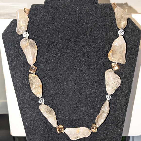 Rutilated Quartz Glass Beaded Ornate Sterling Silver Clasp Statement Necklace - Picture 2 of 7